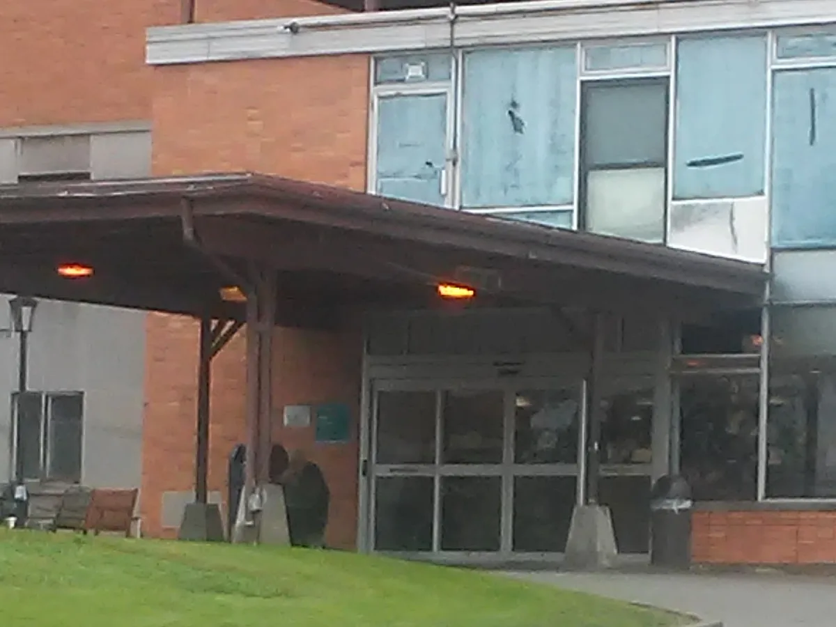 Entrance and canopy of a commercial building at a job site